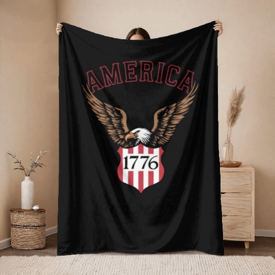 Independence Day Art 4 July Eagle Land of the Free Throw Blankets