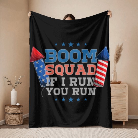 BOOM SQUAD Fireworks Director 4th of July Throw Blankets