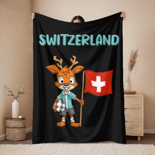 Switzerland Deer / Swiss Fans Throw Blankets