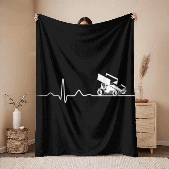 SPRINT CAR RACING Heartbeat Throw Blankets