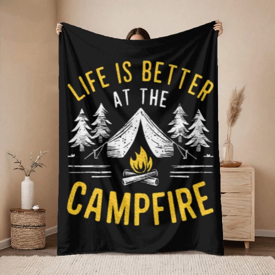 Camping Campfire Outdoor Nature Lover Throw Blankets