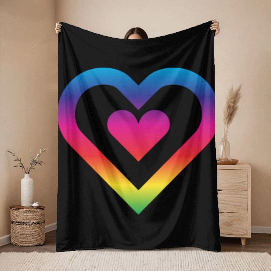 Rainbow Heart Homosexuality LGBT Love Throw Blankets