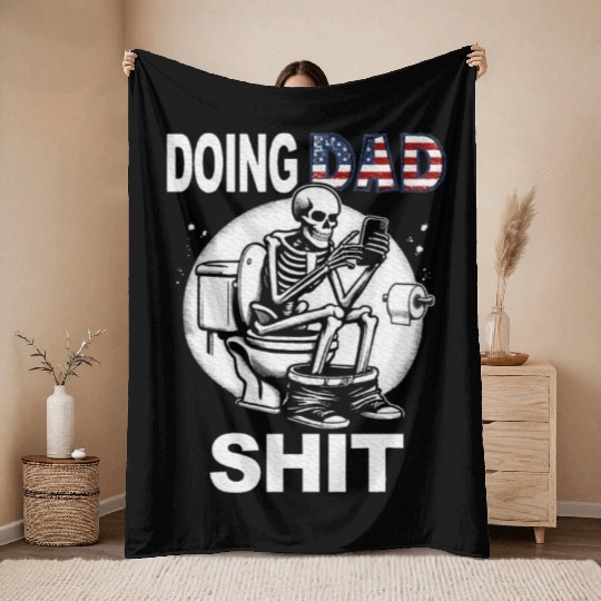 Doing Hot Dad Shit US Vintage Skeleton Throw Blankets