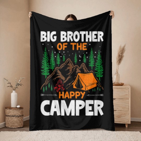 Big Brother of The Happy Camper Hiking Lover Throw Blankets