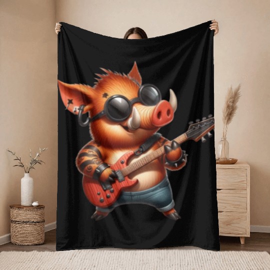 Punk Boar: Rocking Out Throw Blankets