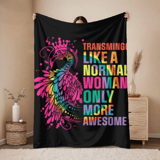 Transmingo Funny Flamingo LGBT LGBTQ Rainbow Throw Blankets