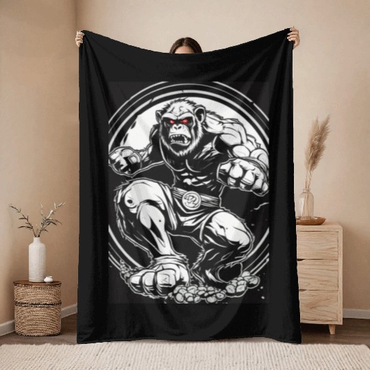 Zombie ape street fighter black and white circle l Throw Blankets
