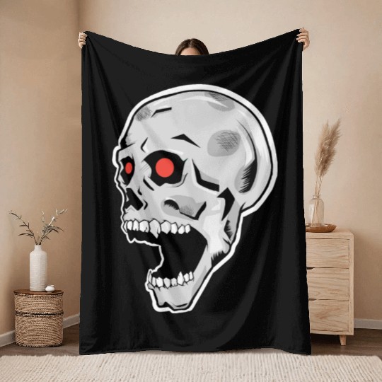 the silver skull looks up Throw Blankets