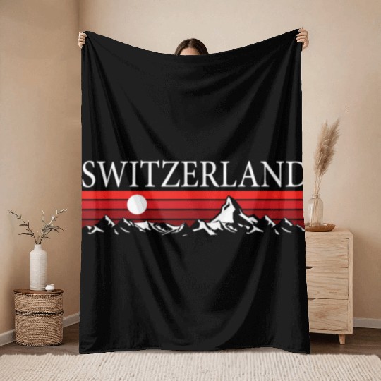 Swiss Sunset Switzerland Mountains Throw Blankets