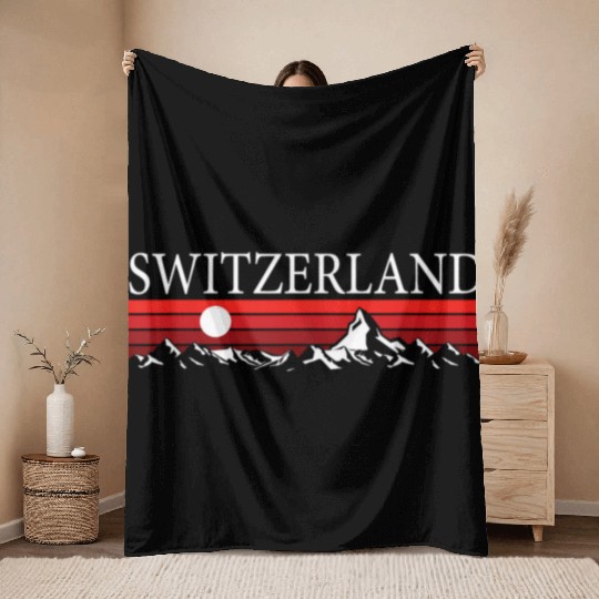 Swiss Sunset Switzerland Mountains Throw Blankets