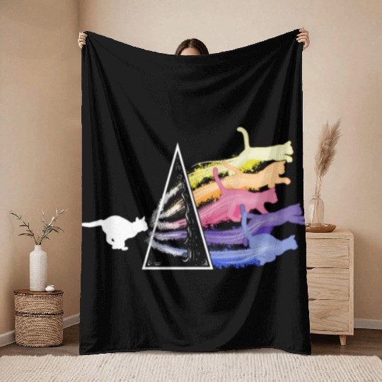 Funny Science Nerd, Geek Cat Physics Rainbow Throw Blankets