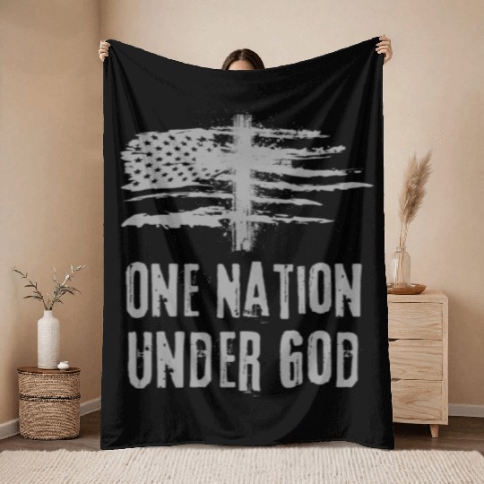 4th Of July US Flag One Nation Under God Christian Throw Blankets