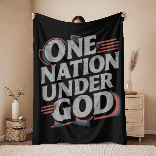 One Nation Under God Christian Pride Retro US Flag Throw Blankets