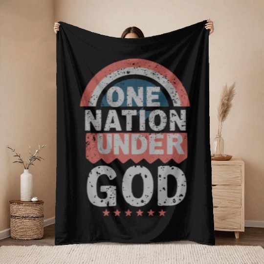 One Nation Under God Christian Pride Retro US Flag Throw Blankets