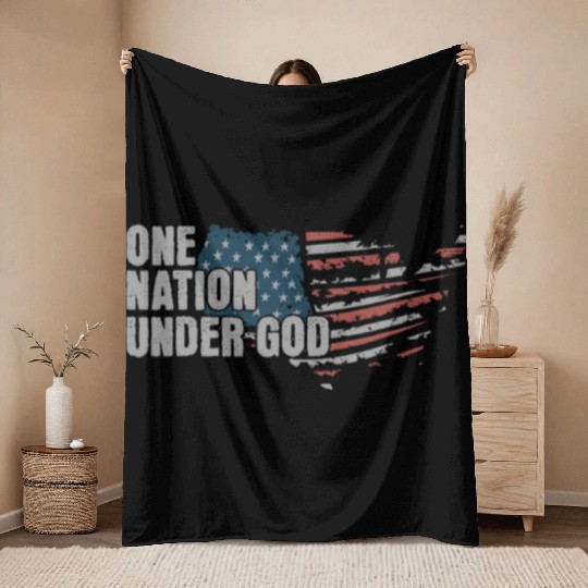 4th Of July One Nation Under God US Flag Faith Throw Blankets