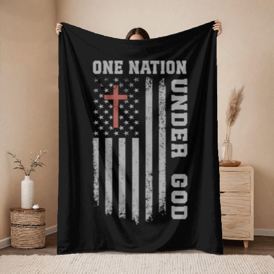 One Nation Under God US Flag Christian 4th of July Throw Blankets