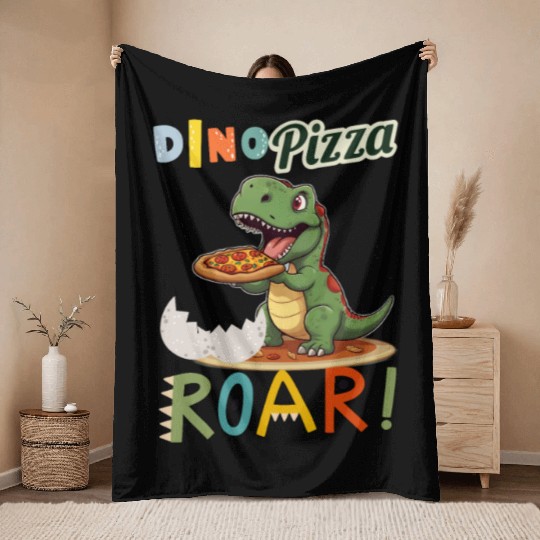 Dino Pizza Cute Kawaii Throw Blankets