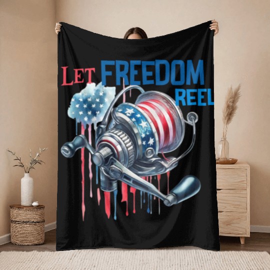 Let Freedom Reel Fishing USA Throw Blankets