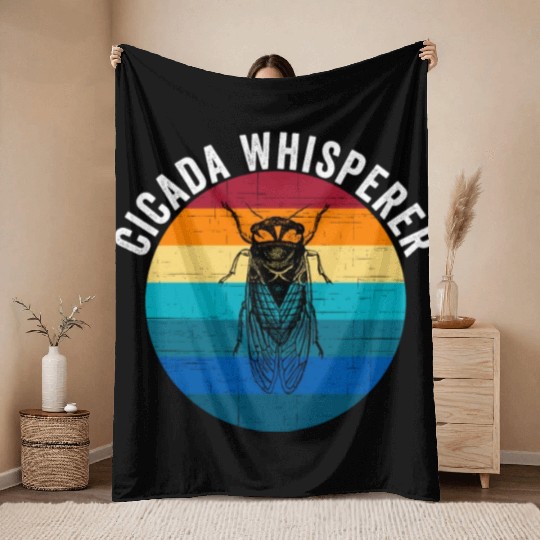 Funny Cicada Whisperer Funny Cicada Magicicada Throw Blankets