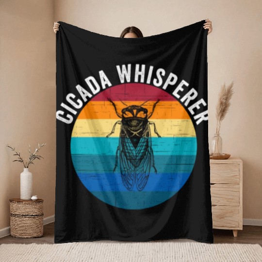 Funny Cicada Whisperer Funny Cicada Magicicada Throw Blankets