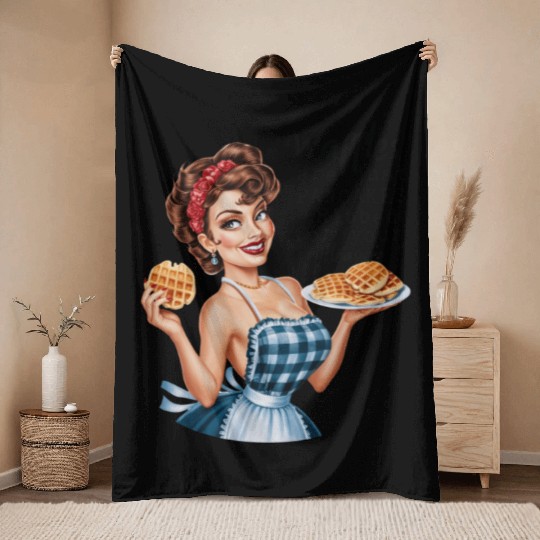 Waffle Delight: Retro Housewife Humor Throw Blankets