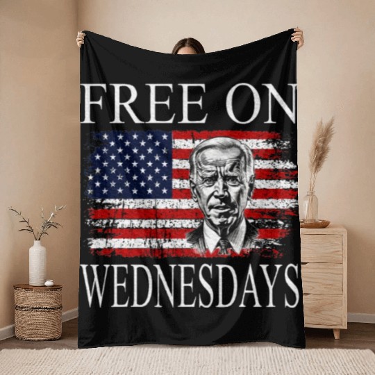 Free On Wednesdays US Flag Patriotic Joe Biden Throw Blankets