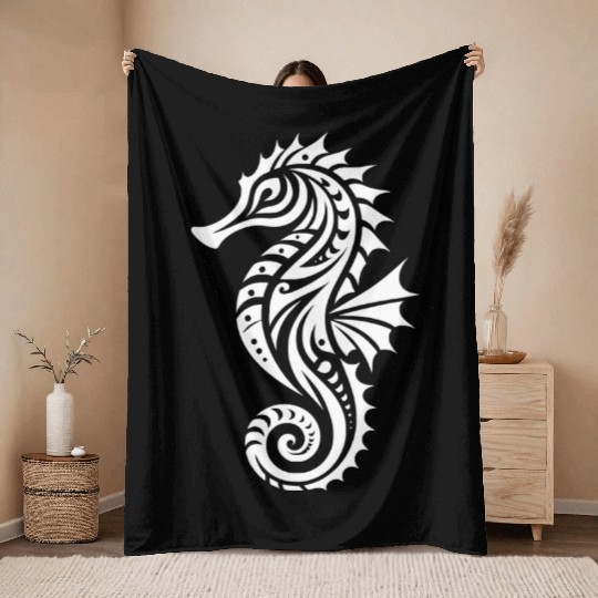 Tribal Water Seahorse Tattoo Swim Training Throw Blankets
