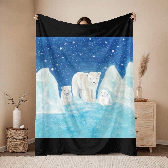 Polar Bears (Ursus maritimus) - Bear Mother & Cubs Throw Blankets