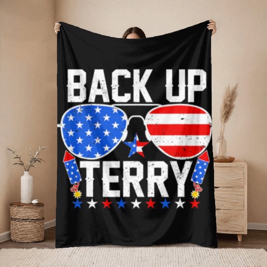 Back Up Terry Funny 4th of July Us Flag Patriotic Throw Blankets