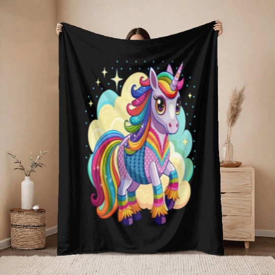 Crochet Rainbow Unicorn Throw Blankets