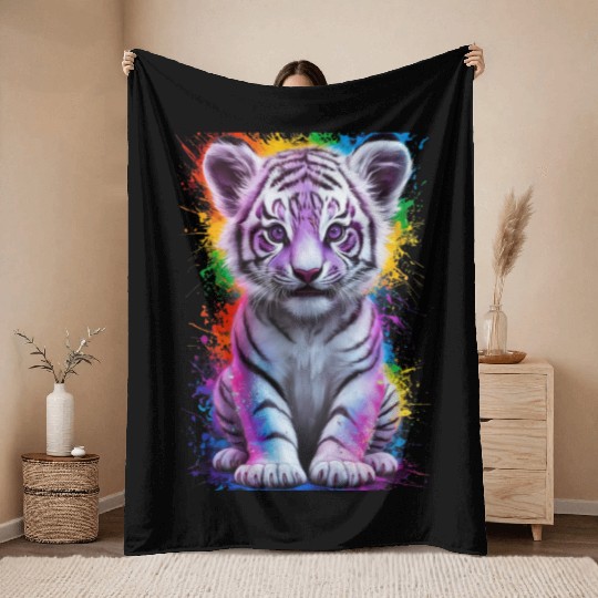 colorful tiger cub Throw Blankets
