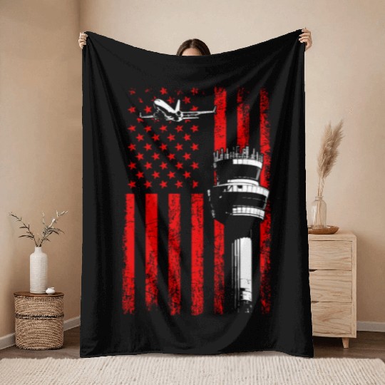 American Flag US, air traffic controller Throw Blankets