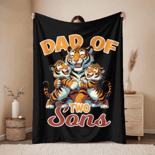 Strong Tiger with Tiger Kid for a Dad Throw Blankets