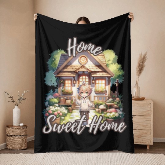 Home Sweet Home House Cabinand Person Waving 1 Throw Blankets