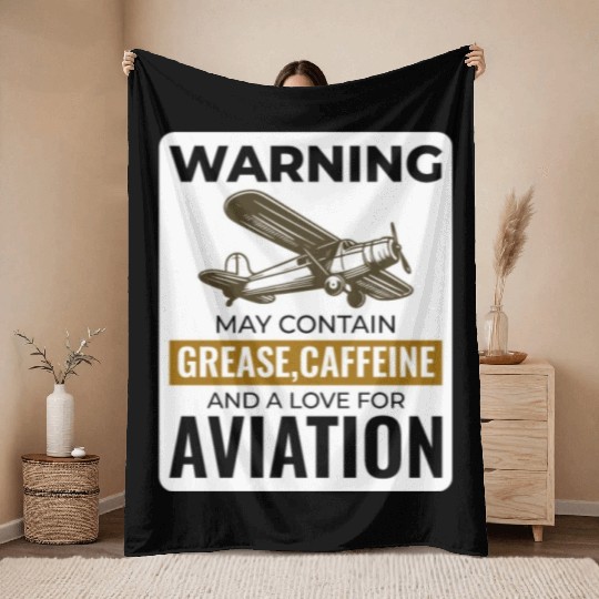 Aircraft Mechanic Aviation Technician Coffee Funny Throw Blankets