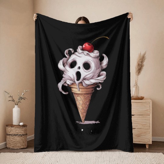 I Scream Ice Cream Skull Art Throw Blankets