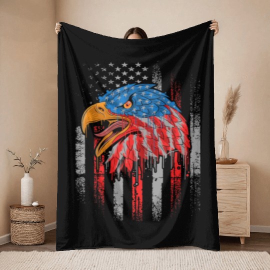 Retro US Flag Funny 4th July Bald Eagle Patriotic Throw Blankets