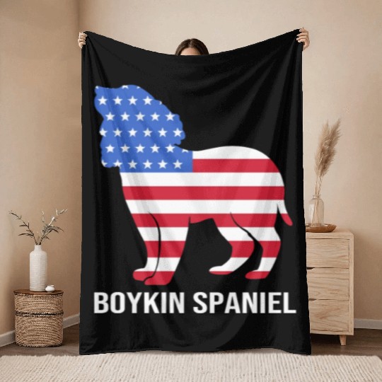 American Flag Boykin Spaniel Dog Patriotic Dog Throw Blankets