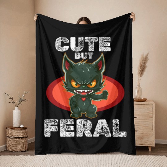 Cute But Wild: Zombie Voodoo Cat For Halloween Throw Blankets