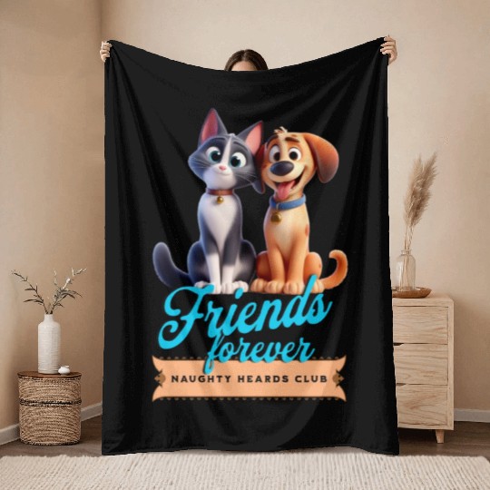 dog and cat friends Throw Blankets