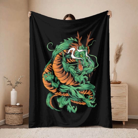 Angry Japanese Dragon Tattoo Throw Blankets
