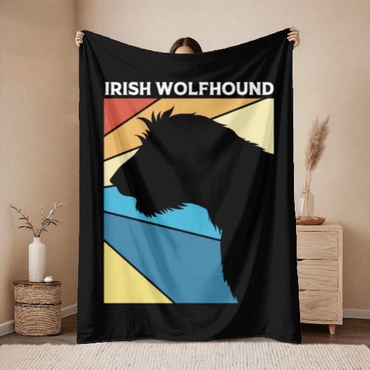 Retro 80s Irish Wolfhound Dog Silhouette Throw Blankets