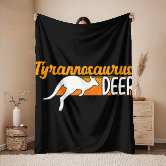 Funny Kangaroo Tyrannosaurus Deer Illustration for Throw Blankets
