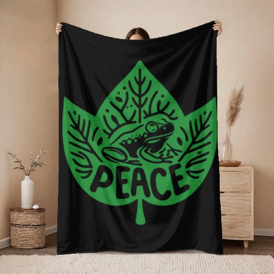 Peaceful Frog - Green version Throw Blankets