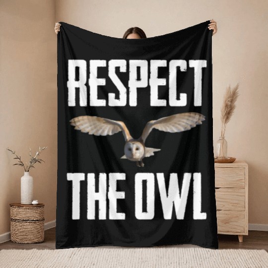 Respect The Owl Photo Cute Nocturnal Bird Lover Throw Blankets