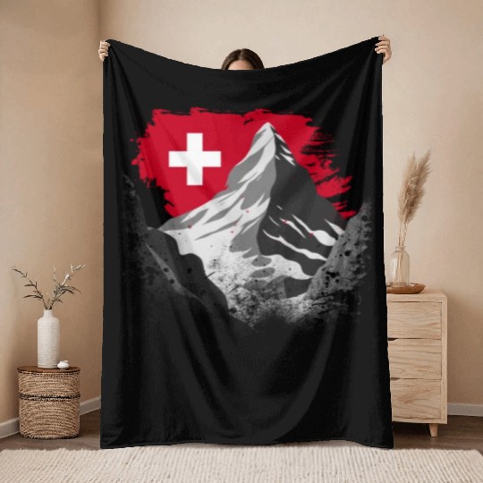 Vacation Skiing, Hiking, Mountain Switzerland Throw Blankets