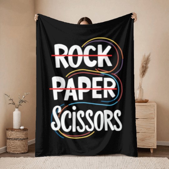 Rock Paper Scissors Lesbian Funny Gay Pride LGBT Throw Blankets