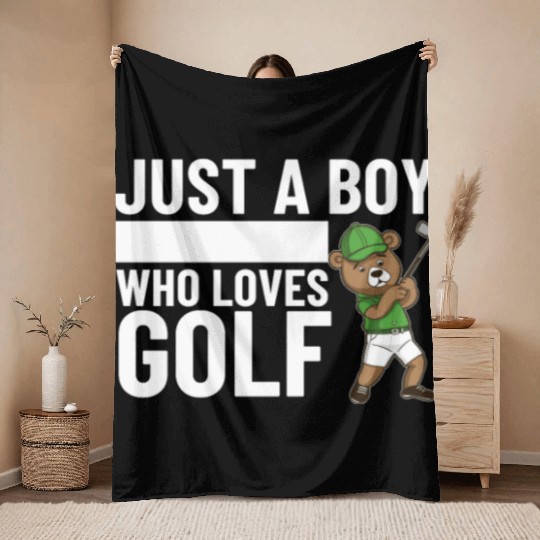 Golfing Bear Just A Boy Who Loves Golf Throw Blankets
