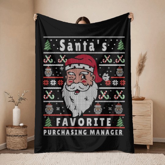 Santas XMAS Ugly Christmas Purchasing-Manager Throw Blankets