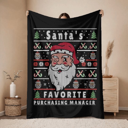 Santas XMAS Ugly Christmas Purchasing-Manager Throw Blankets